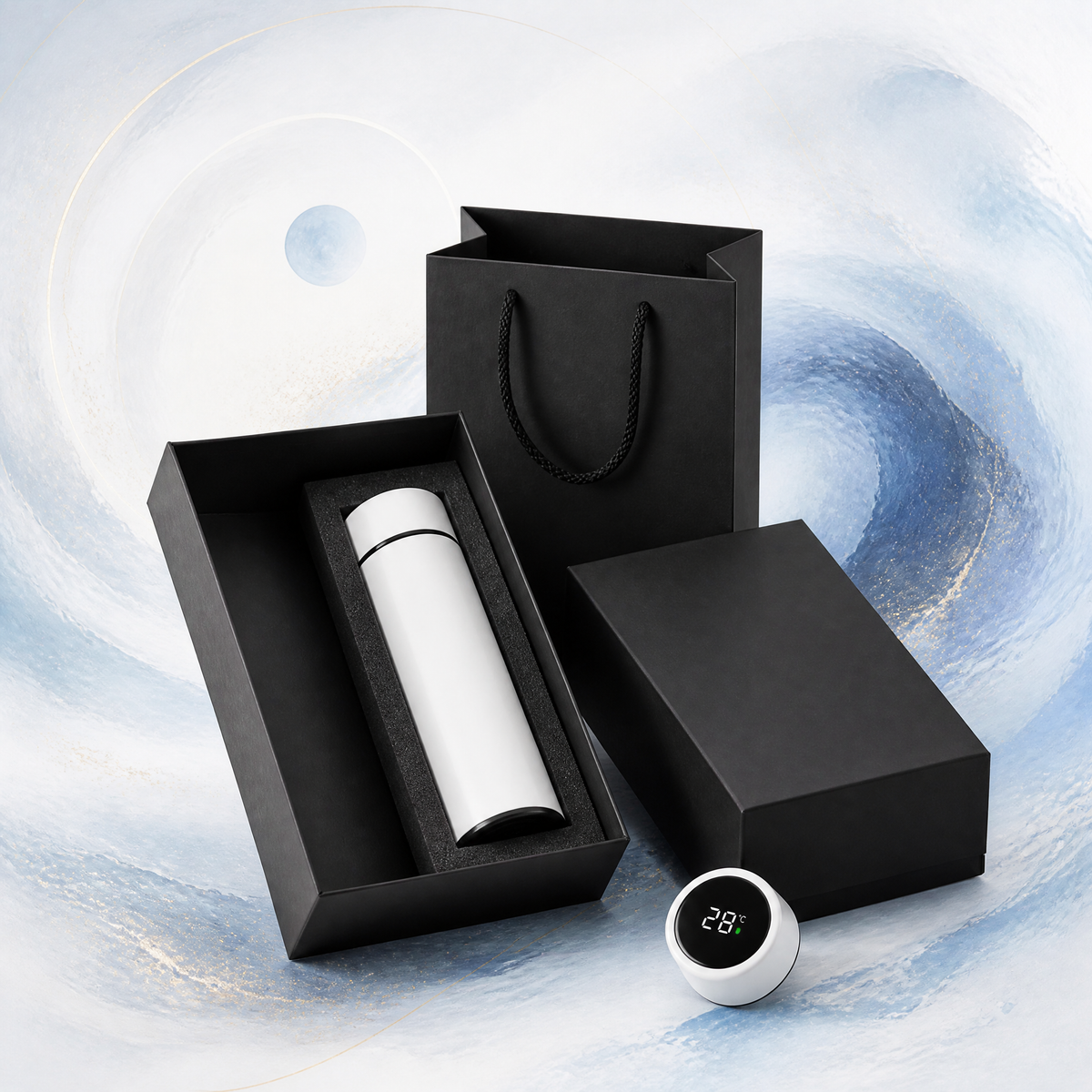 Smart Temperature Display Thermos | Antibacterial Stainless Steel Water Bottle Gift Set